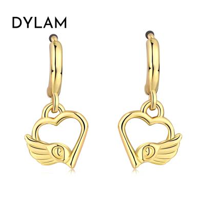 China TRENDY Dylam Stretching Fashion Jewelry Heart Shape Earring Circle Wings Huggies Dangle Copper Brass Earrings for sale