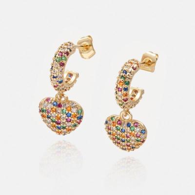 China Earring Pendiente De Oro Women's Gold Earrings Mountain Zircon Brass Enamel Dylam Heart Lead Free Nickel Free Acrylic for sale