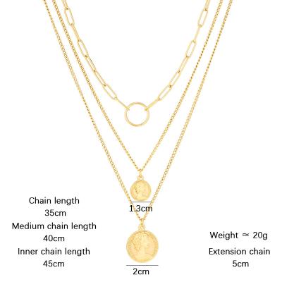 China FASHIONABLE Wholesale 14k Gold Plated Triple Cuban Layered Paperclip Necklace Chain Stainless Steel Necklace For Man for sale