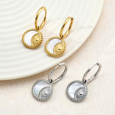 China CLASSIC High End Hot Sale Slice Shell Natural Pearl Stainless Steel Dangle Earrings For Women And Ladies for sale