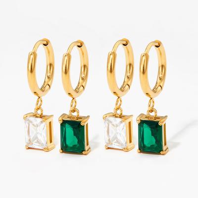 China Amazon Cute Hot Selling Waterproof Gold Plated Stainless Steel Earring Green Zircon 5A White Black Drop Earrings for sale