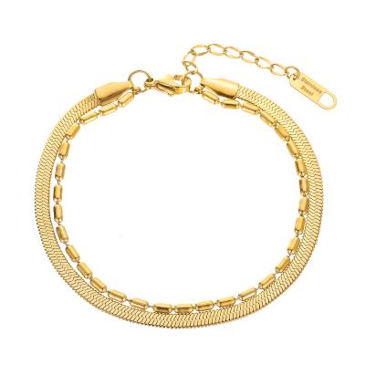 China 2021 Amazon hot sale FASHIONABLE double layer flat snake gold plated chain bracelet,retro charm snake bone charm bracelet for sale