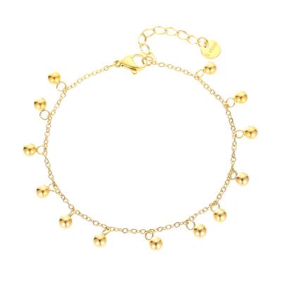 China FASHIONABLE Hot Amazon Chain Double Gold Filled Ball Bracelet Stainless Steel Jewelry Dangling Ball Chain Bracelet Women for sale