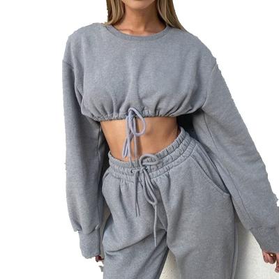 China Gray Breathable Workout Jogger Sets Ladies Cotton Tracksuits Gym Wear Women Tracksuit Set for sale