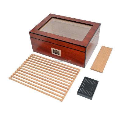 China Wholesale Custom 75 Count Cedar Wood Digital Hygrometer Cigar Wooden Cigar Humidor Spanish Desktop Eco-friendly Tempered Glass Top Case for sale