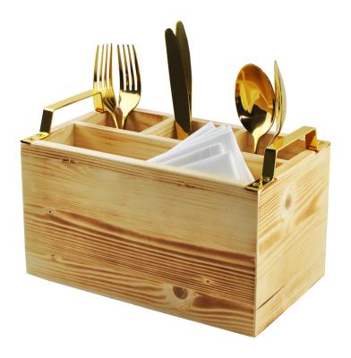 China Viable Custom Cutlery Wooden Cutlery Holder Silverware Condiment Storage Box for sale