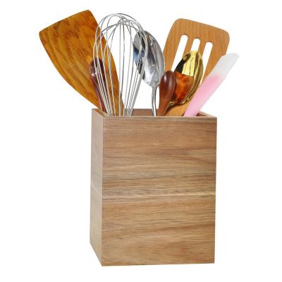 China Eco-friendly Wooden Table Top Kitchen Utensil Holder, Antique Wooden Cube Holder, Wooden Table Organizer for Spoons Cutlery Chopsticks for sale