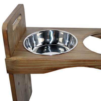 China Factory direct stainless steel food bowl pet water bowl adjustable wooden table stand cat and dog feeder for sale