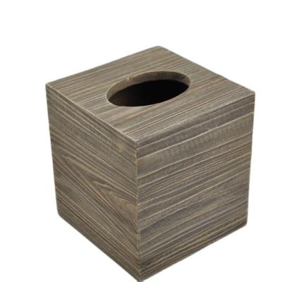 China Eco-friendly square tissue box, antique wooden cube tissue holder with slide out base plate for salon towel box for sale