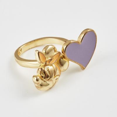 China Cute Customizable Romantic Cartoon Image Golden Silver Heart Shaped Rings For Women for sale