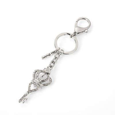 China Luxury Metal Fashion Silver Crown Key Shape Rhinestone Women Keychains Decoration for sale