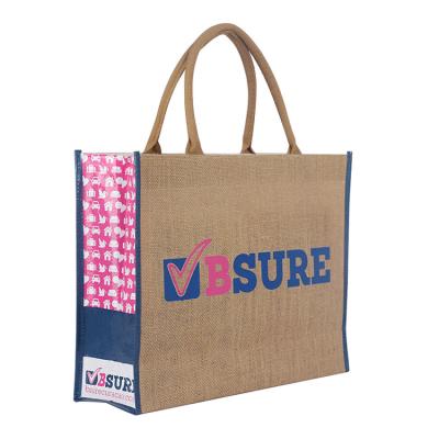 China Custom Logo Handled Printed Eco Friendly Reusable Burlap Tote Grocery Bags Natural Jute for sale