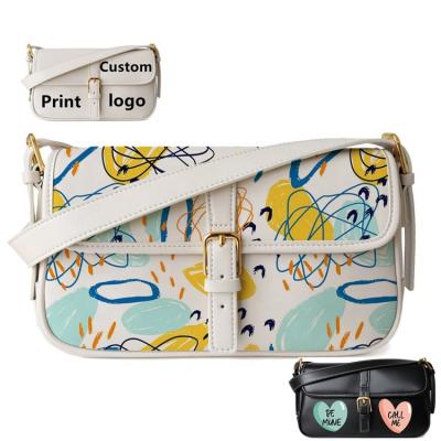 China Custom Unique Handbags Woman Women&'S PU Leather Cross Body Bag Graffiti Adjustable Shoulder Strap Designers Hand Bag Luxury Logo Purse