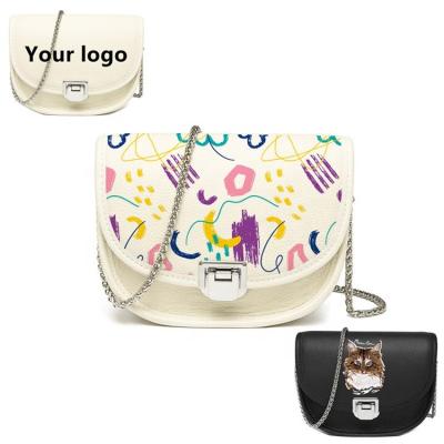 China Manufacturer Customized Logo Graffiti Print Luxury Shoulder Luxury Cross - Body Chain Bag Soft PU Leather Bags For Women for sale