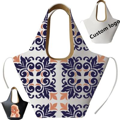 China High Quality OEM Custom Bandana Printed Logo Women Bucket Tote Hand Bag Real Leather Purses And Handbags Bags for sale