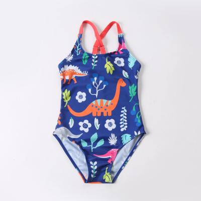 China Girl's Criss Cross Seam with dinosaur print one piece swimwear for sale