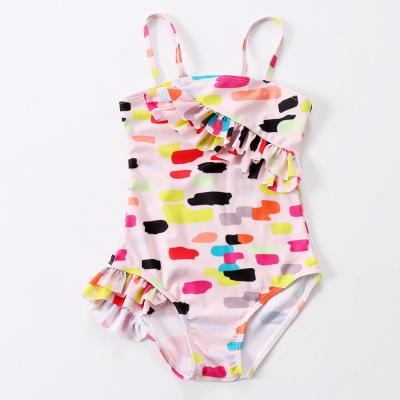 China Girl's Dot print fold front of the chest one piece swimwear for sale