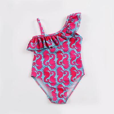 China Kid's sea horse  print  one shoulder off swimwear one piece swimsuit for sale