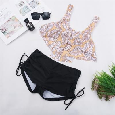 China Tiered Layer Tie a Knot Front Top With Low waist Bikini swimsuit high cut for sale