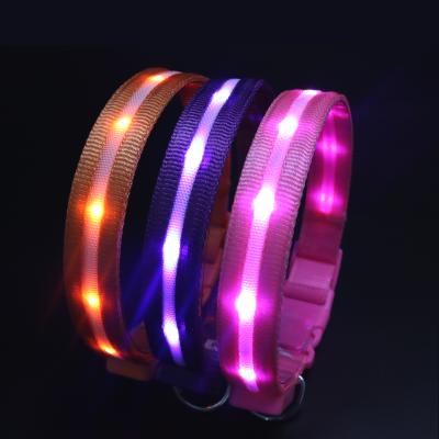 China Thoughtful Pet Supplies Pet Nylon Adjustable Collar Buckle Metal Luminous Flashing Led Dog Collar for sale