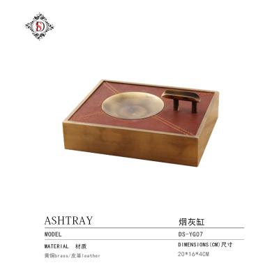 China Trend personality large living room home ashtray custom LOGO boutique high-end creative luxury brass leather light European-style gifts for sale