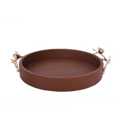 China Creative Morden Statistical Institute Living Room Tea Cup Tray Large Light Nordic Luxury Leather Round Home Tray Storage for sale