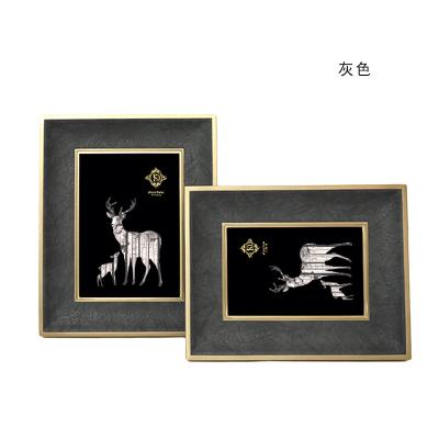 China European-style brass + leather photo frame installed 6 inch light luxury creative the 7 inch decoration desk ornaments for sale