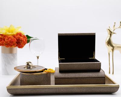 China Modern Simple Luxury Leather Soft Decoration Hotel Room Decoration Hotel Model Jewelry Box Light Home Storage Box Clubhouse Leather for sale