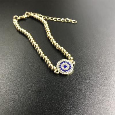 China Cheap Wholesale CLASSIC Turkish Zircon Evil Eyes Gold Plating Price 18K Gold Plating Brass Beads Bracelet for sale