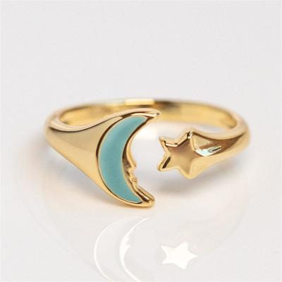 China CLASSIC Moon Oil Star Aperture Ring Stainless Steel Drip Ring 18K Gold Plated Personalized Female Ring for sale