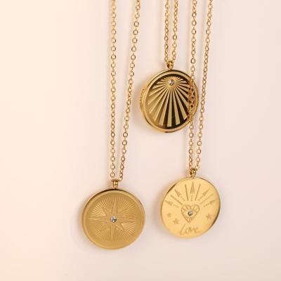 China The Other Love Circular Compass 18K Gold Sun Disc Zircon Necklace Octagonal Tarot Card Necklace for sale