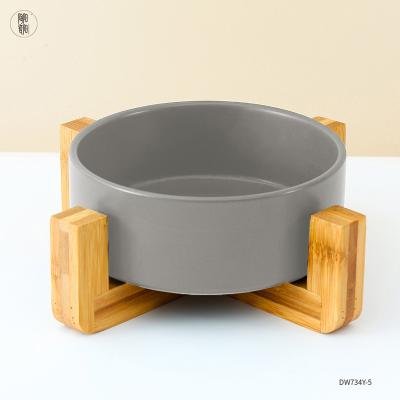 China Non-Auto Custom Label Rounded Dog Food Bowl Marble Dog Water Bowl Solid Wood High Sustainable Ceramic Pet Bowl With Stand for sale