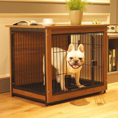 China Wood and Iron Wire Training Dog Crate Crate Stocked Waterproof Kennel with Lockable Wheels and Doors for sale