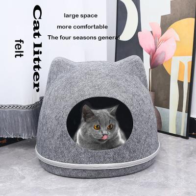 China Easy To Remove And Clean Stored Cat Nest Upper And Lower Zipper Design Felt Pet Cat Nest for sale