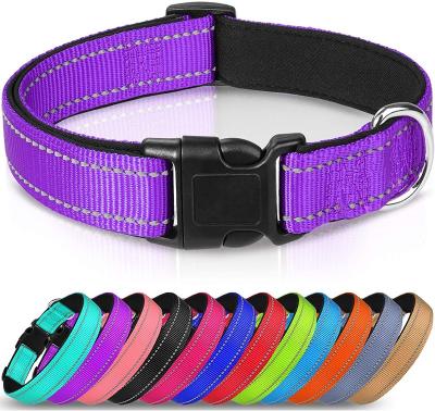 China Luxury Premium Soft Heavy Duty Reflective Dog Collar Padded Reflective Nylon Strap Cat Collar Tactical Training Custom Buckle Adjustable for sale