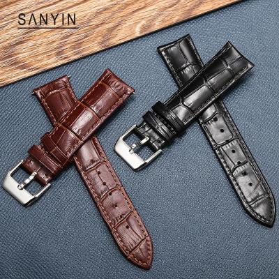 China Fashion. SANYIN Sport Watch Band Strap Watch Band Black Genuine Leather Strap For Mechanical Watch for sale