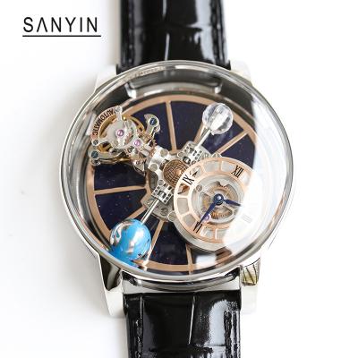 China SANYIN New Factory Design OEM Custom Full Automatic Skeleton Quartz Flywheel Waterproof Men's Watch for sale