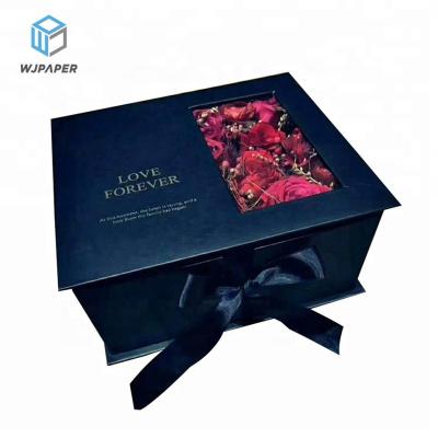 China Low Moq Logo Half Flower Custom Luxury Gift Roses Disposable Black White Custom Transparent Box Package Round Flower Box for sale