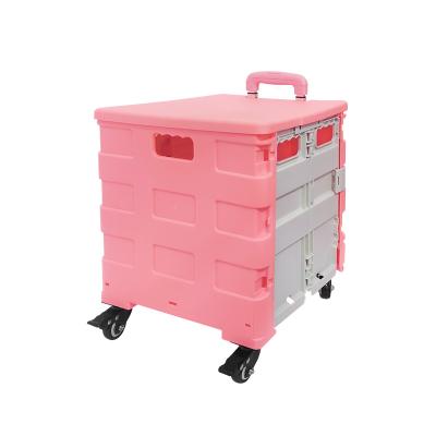 China Shopping Wholesale Foldable Plastic Food Carts Folding Hand Push Grocery Cart Trolley for sale