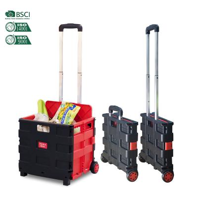 China Household Portable Supermarket Factory Grocery Folding Handle Folding Shopping Trolley Rolling Aluminum Trolley for sale