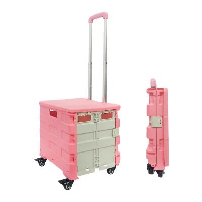 China Factory Folding Collapsible Plastic Food Carts Folding Hand Push Grocery Cart Cart for sale