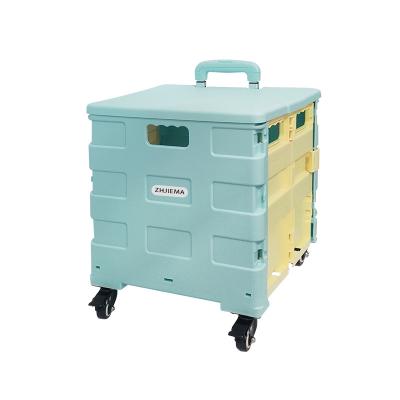 China New Product Foldable Craft Color Push Foldable Shopping Trolley Plastic Supermarket Trolley for sale