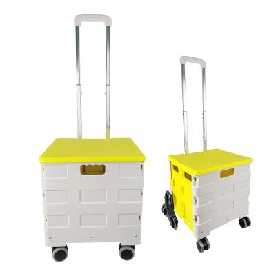 China Wholesale Eight Wheel Climb Stairs Factory Outlet Plastic Storage Hand Cart Easy Folding Shopping Trolley for sale