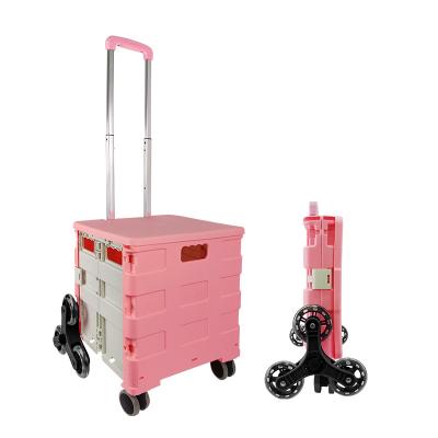 China 2021 Newly Folding Shopping Cart Supermarket Cart Plastic Bag Folding Climbe Grocery Eight Stair Climbing Wheels for sale