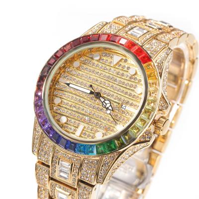 China Top Brand Luxury Mens Watches Day/Date Iced Out Waterproof Hip Hop Gold Diamond Watch For Men Square Quartz Wristwatch Relogio for sale