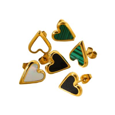 China FASHIONABLE Gem Earrings Shell Black Agate Malachite Heart Earring Stainless Steel Stainless Steel Earring for sale