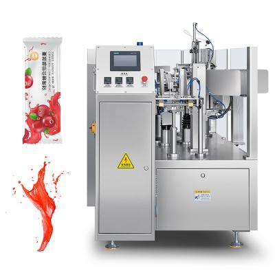 China Food Automatic Rotary Food Packing Machine Juice Jam Liquid Cream Oil Ketchup Filling and Sealing Sachets Machine for sale