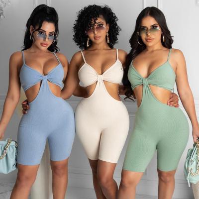 China Z1291 QUICK DRY summer sleeveless solid color cut ribbed romper women bodycon playsuits 2021 for sale