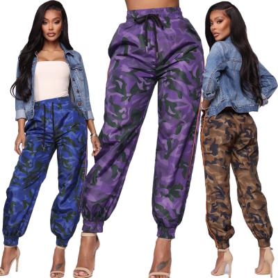 China Anti-pilling Z1171 2022 new spring printed camouflage pants high waist slim harem pants women to sport drawstring pants for sale