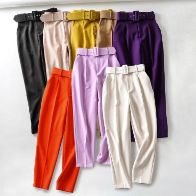 China Anti-pilling Z1001 2022 New Arrivals Solid Loose Cropped Pants XS-L For Ladies High Waist Wide Leg Pants With Belt for sale